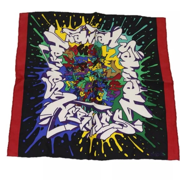 HERMES Carre 40 Graffiti Scarf Silk Black Multicolor Auth - Picture 1 of 7